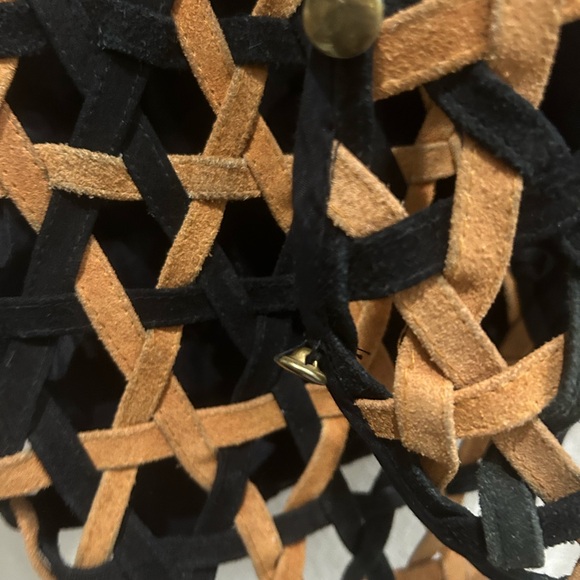 Leather webbed Vest Sz S/M women men VTG AJ western Cowboy Core - Picture 5 of 6